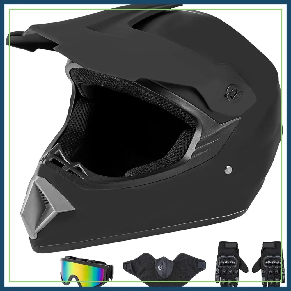 

Adult Dirt Bike Helmets Motocross ATV Full Face Motorcycle Helmet, DOT Approved Matte Black and Blue