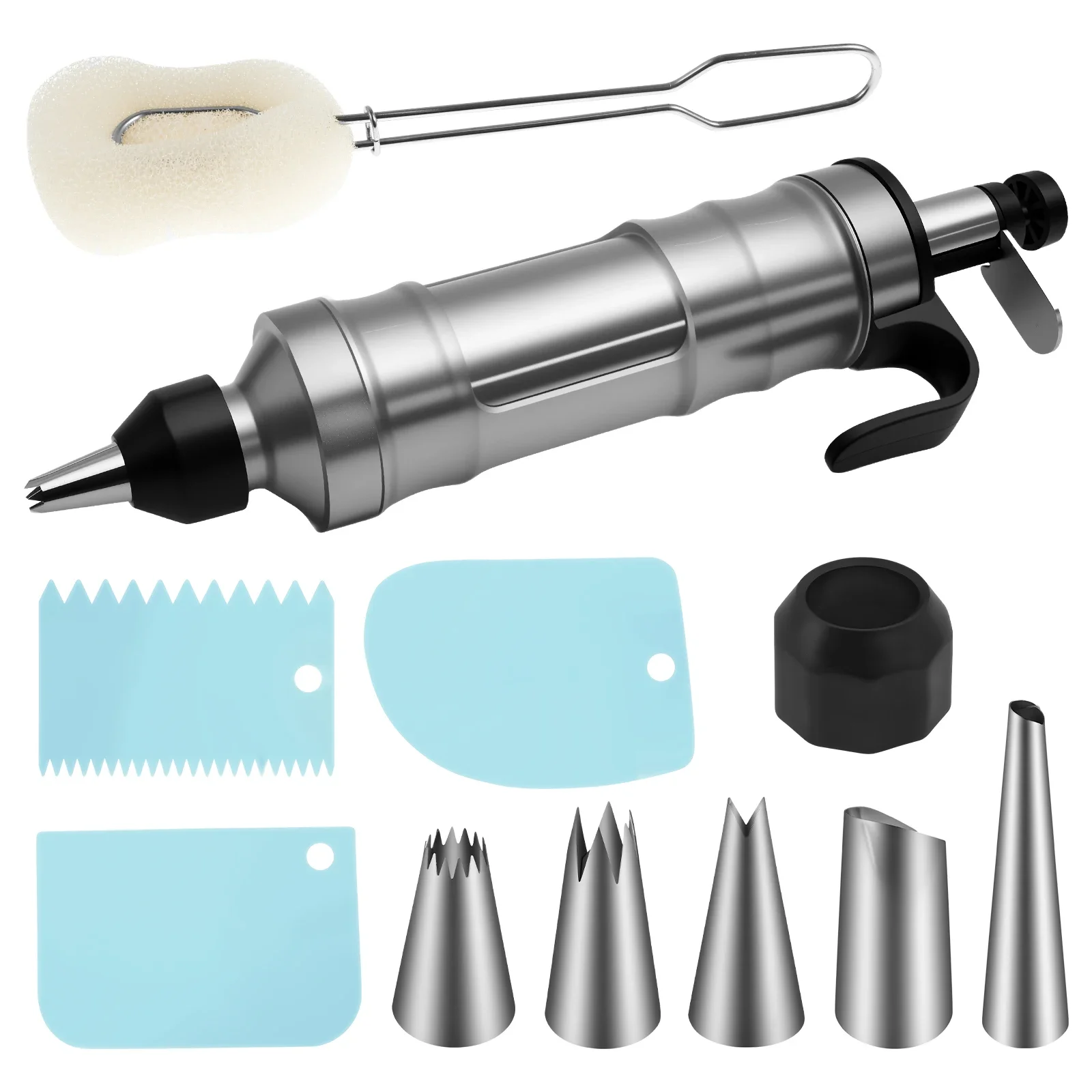 

13Pcs Cake Decorating Piping Gun Tool Stainless Steel Cream Decorating Gun Cookie Making Machine Nozzles Mold Kitchen Utensils