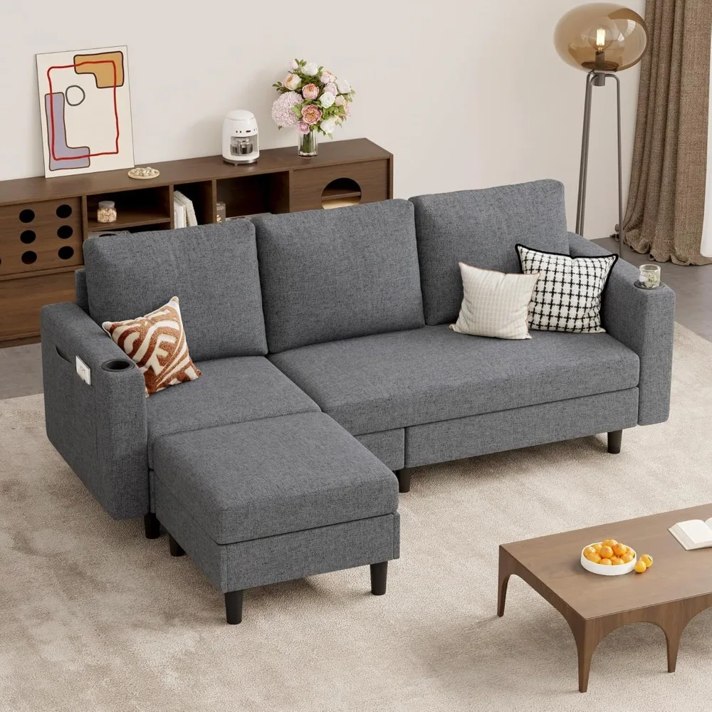 

Upholstered Sectional Sofa and Couches, 78'' L Shaped 3-seat Sofa for Living Room, Apartment, Lounge,Bedroom-Washable Covers Con