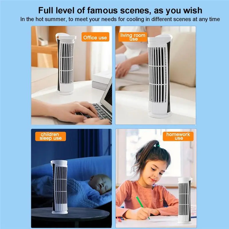 BABZ Mini Tower Desk Fan 2-Speed, Portable Electric Cooling Fan for Bedroom Office, Quiet Bladeless Design Black