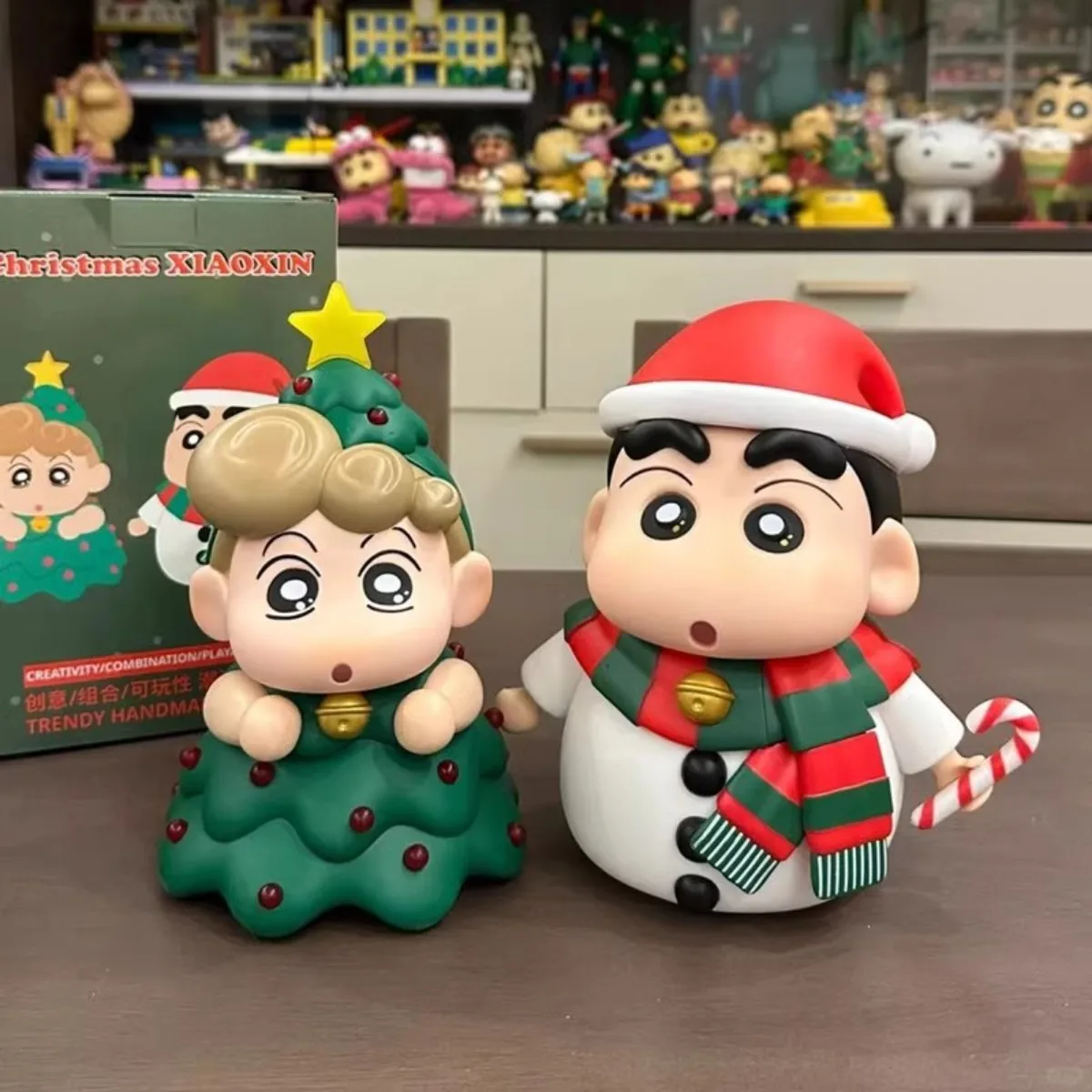 Crayon Shin chan Anime Figures Cartoon Snowman Christmas Tree Cute Doll Desktop Ornaments Doll Christmas Gift for Boy Girl Kid