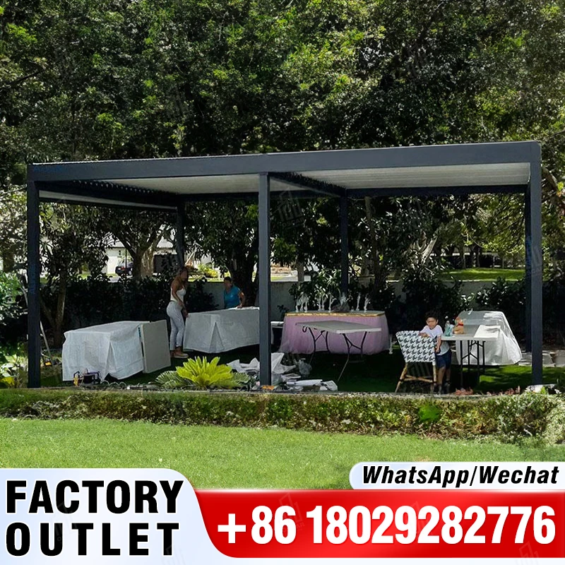 

Uogel Outdoor Modern Style Aluminium Pergola Garden Shed Canopy Sunshade Terrace Dining Shelters Pavillons Manual Roof Gazebos