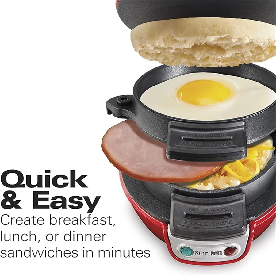 1pc,Hamilton Beach Breakfast Sandwich Maker with Egg Cooker Ring, Customize Ingredients, Perfect for English Muffins, Croissants