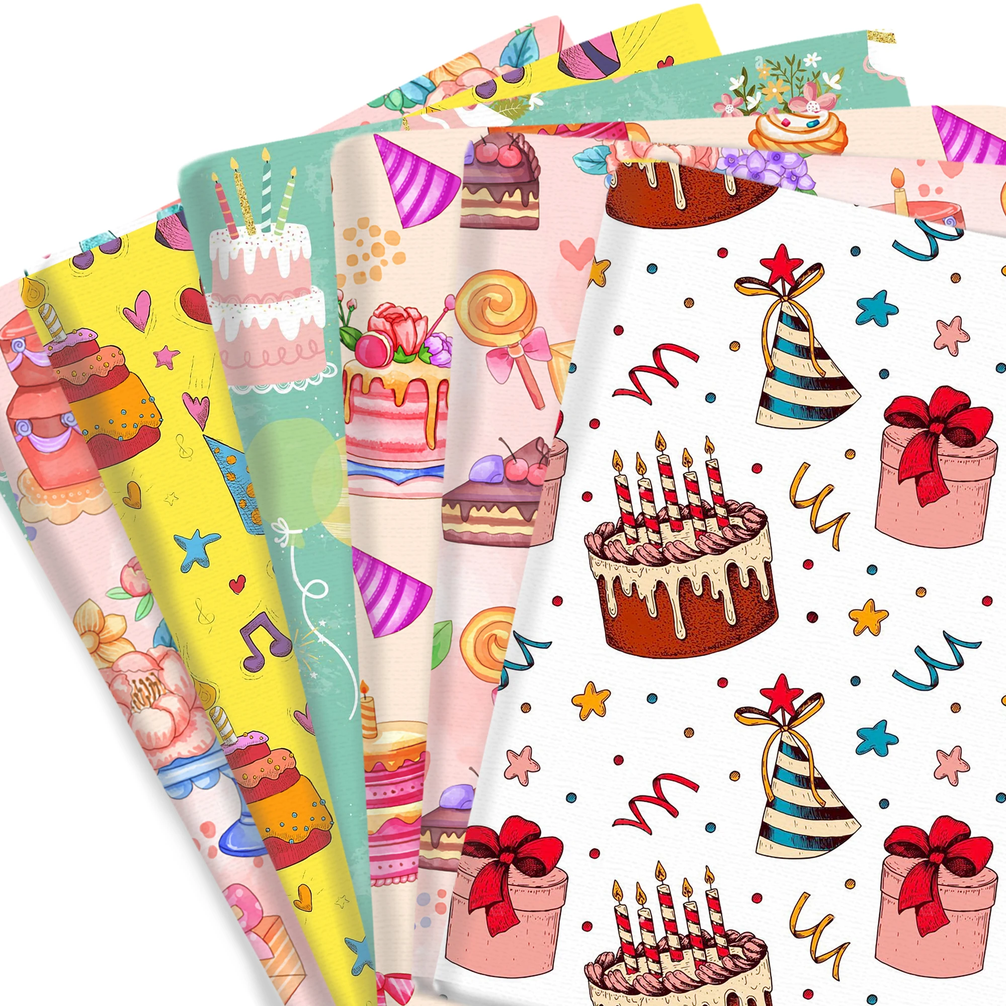 50*145cm Happy Birthday Cake Patchwork Printed Polyester Cotton Fabric DIY Tissue Sewing Quilting Fabrics Needlework Material