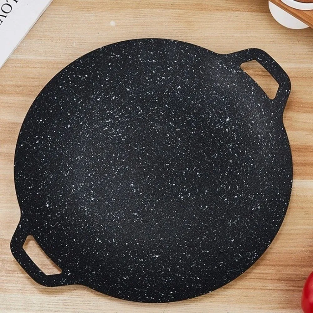 Sartén para parrilla de barbacoa coreana de 30/32/34/36/38cm, forma redonda, mango de madera, plancha sin humo, soporte resistente al calor, placa para barbacoa