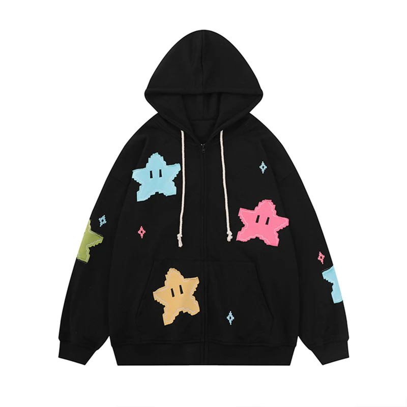 Women Teen Girls Y2K Hoodie Jacket Graphic Zip Up Hoodie Oversized Star Hooded Sweatshirt Tops E-Girls Gothic Grunge Streetwear