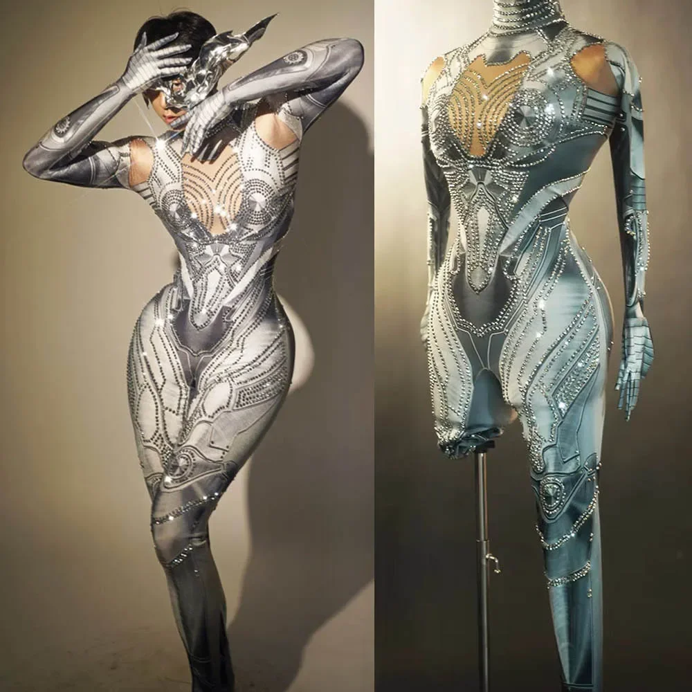 

Festival Party Outfit Nightclub Bar Performance Suit Carnival Halloween Costume Robot Jumpsuit Female Gogo Dance Clothing