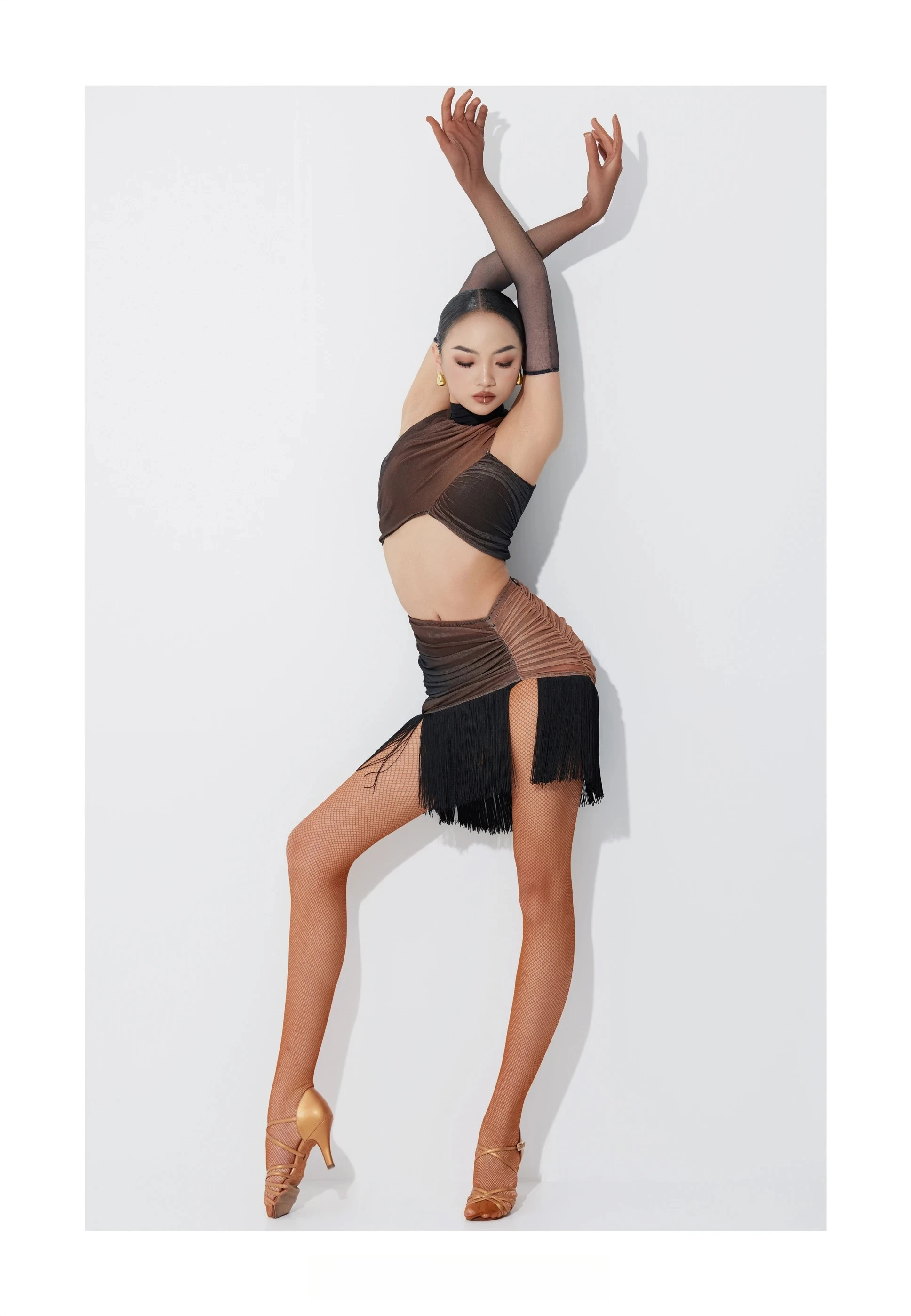 UK Latin dansset Professionele dames mouwloze bodycon franjeoutfit voor trainingspraktijk en groepslessen Ballroomdans