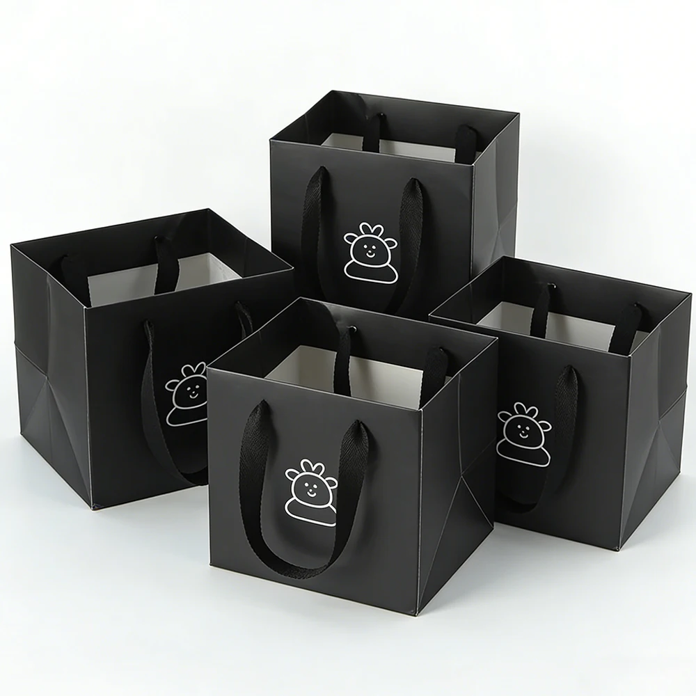 Paquete de 50 Bolsas de Joyería con Asas, Bolsas de Regalo de Papel Kraft con Logotipo Personalizado para Pendientes, Anillos, Bodas, Negocios, Compras y Venta al por Menor