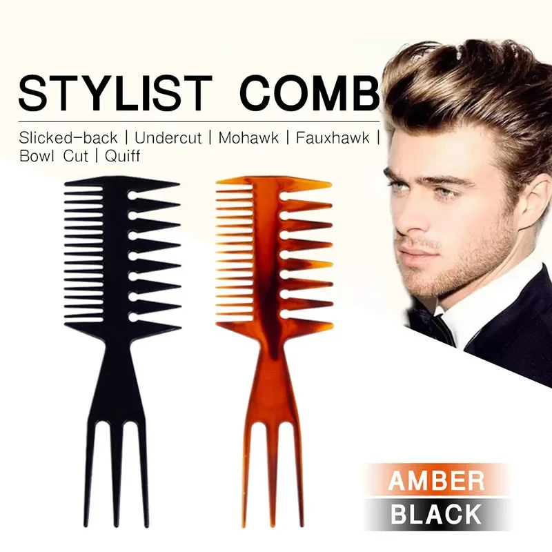 Retro Men's Oil Hair Comb Wide Tooth Fork Combs Back Insert Hairdressing Comb Hair Oil Comb Mens Styling Tools Hairstyle For Men