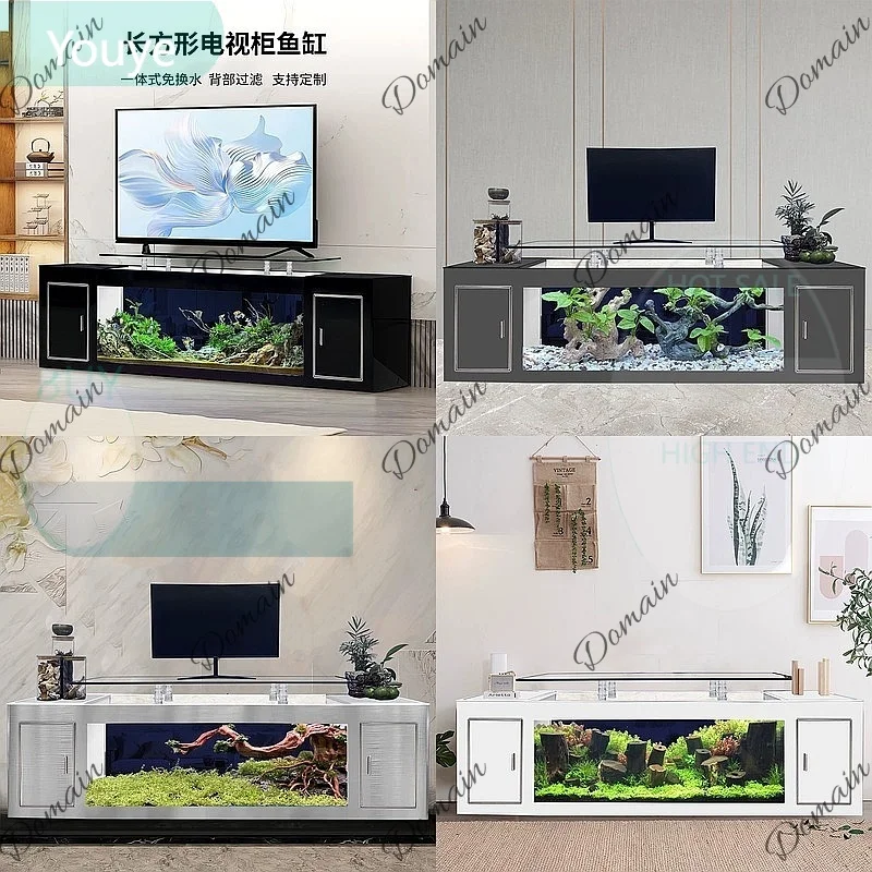 ZL TV Cabinet Fish Tank New Home Floor Large Medium Small Eco Glass No Water Change Aquarium