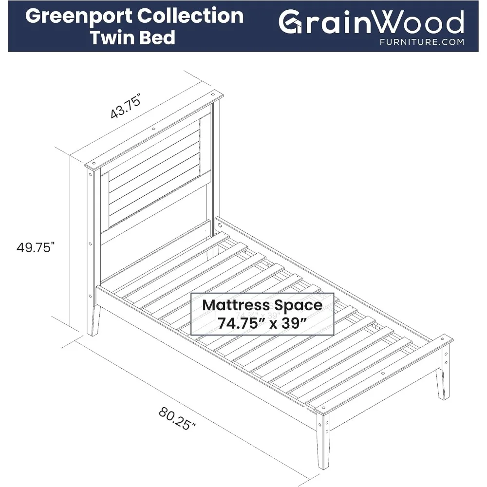Wood Furniture Solid Wood Platform Bed, Twin Size, Brushed Driftwood