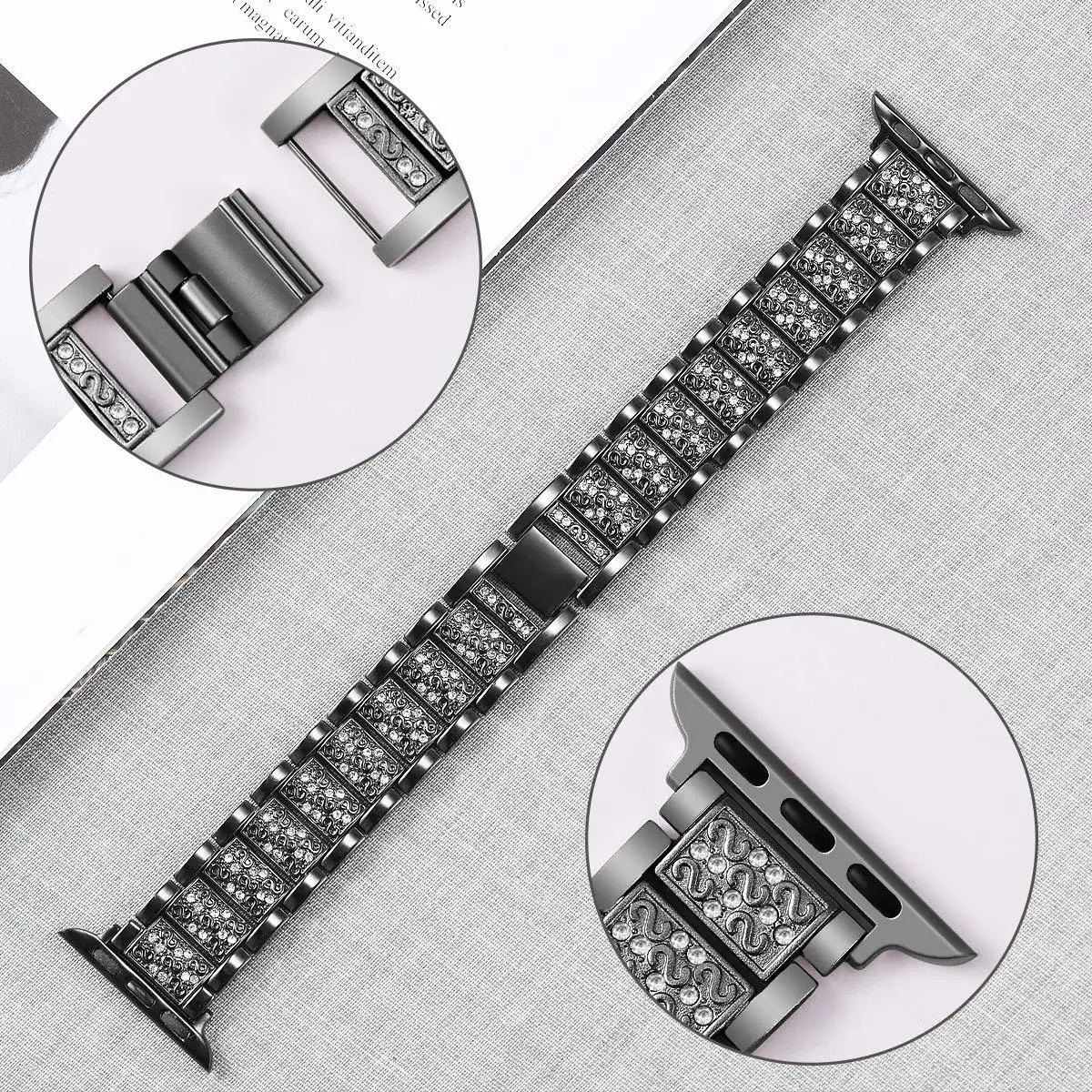 Luxury Rhinestone Stainless Steel Strap for Apple Watch Band 40mm 44mm 42mm 38mm Metal Watchband for Apple Watch SE 5 4 3 2 1