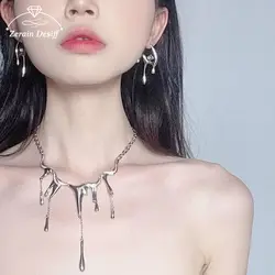 Titanium Steel Liquid Irregular Fringe Necklace for Girls Love Earrings Fashion Accessory Choker Jewelry Set