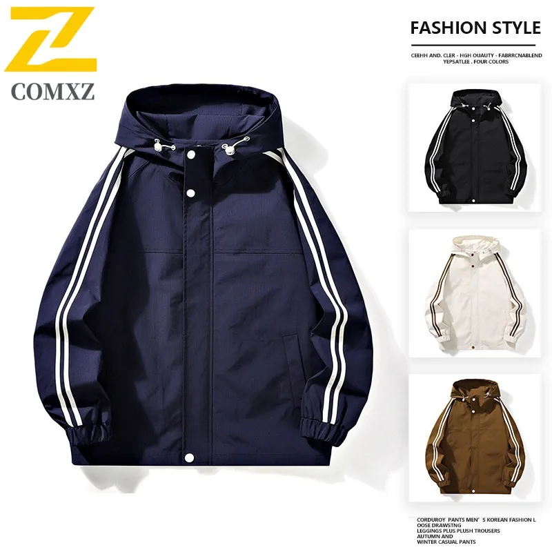 

COMXZ Hong Kong Style Hooded Windbreaker Men Loose Youth 2025 Spring Autumn New Jacket Windproof Outdoor outdoor Leisure Coat
