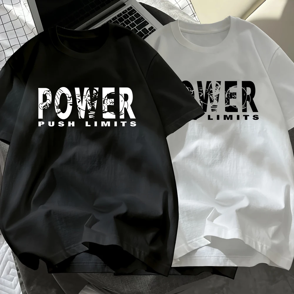 

Power Push Limits Prints Men T-Shirt Cotton Summer O-Neck Short Sleeve Black White Set Tops Soft Oversized T Shirt Basic Clothes