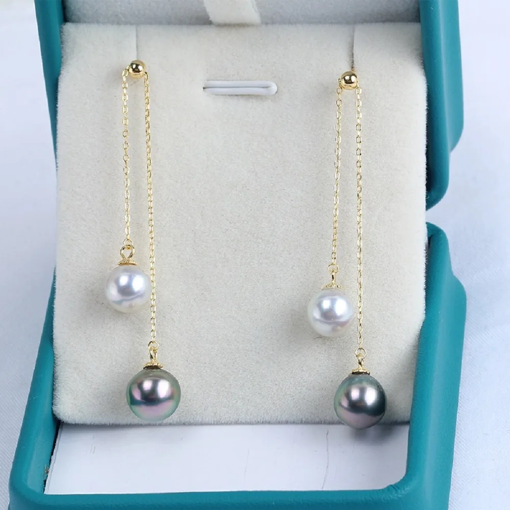 Double Pearl Natural South Sea Pearl Small Light Bulb Adjustable Earstring/Long Earrings Elegant Earrings AAAA 7-8mm