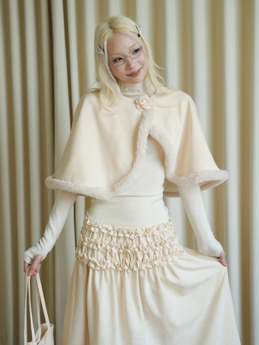 

Retro Chinese Sle Fce Lined Cloak oulder Wrap Outerwear Bybye Yúnxiù New Sle Women's ort Coat Pear ape Fit