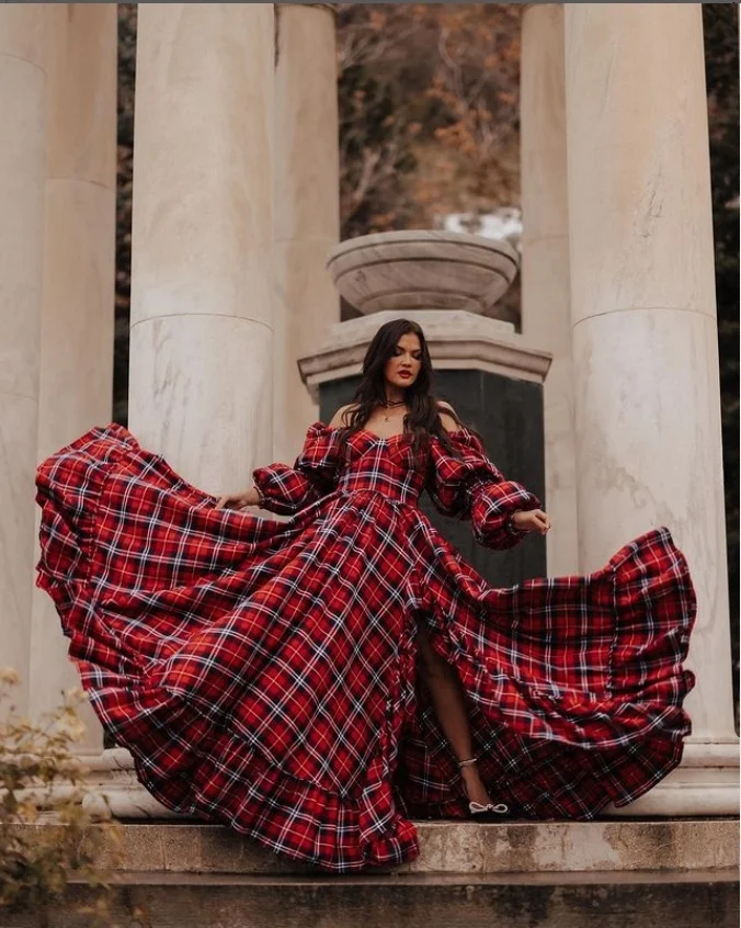 Personalized Plaid Christmas Dress Vintage Style Prom Dress Photo Shoot Dresses YEWEN YW231115