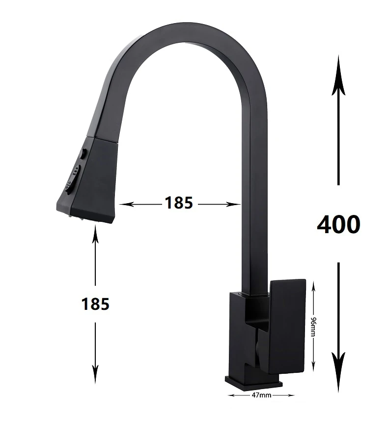 탭 흑백 주방 수전 접시 대야, 온냉 풀아웃 회전 가정용 샤워헤드 싱크대 대야 수전, 모든 구리
