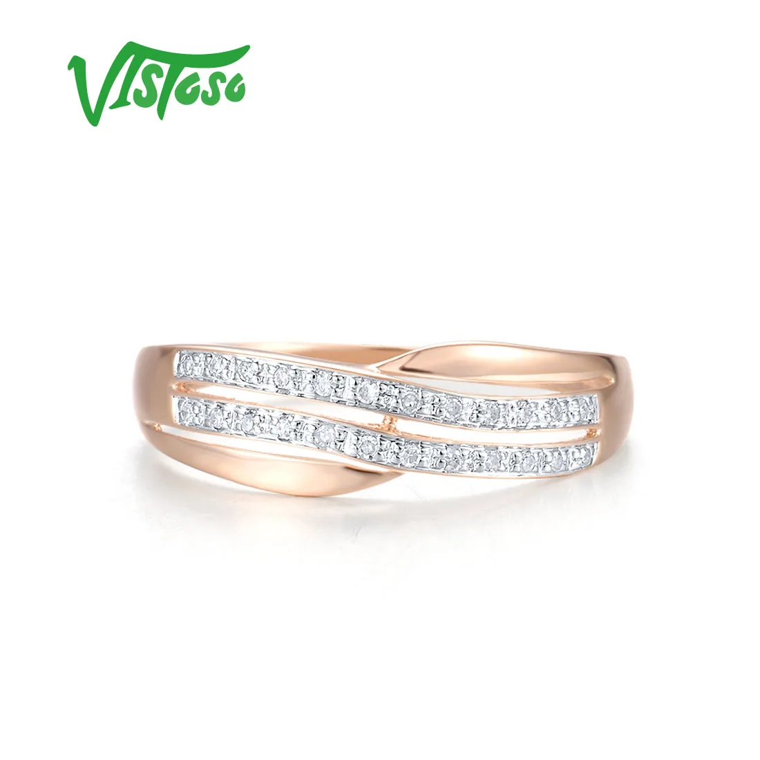 VISTOSO Genuine 14K 585 Rose Gold Rings For Lady Sparkling Diamond Eternal Wedding Engagement Gifts Simple Delicate Fine Jewelry