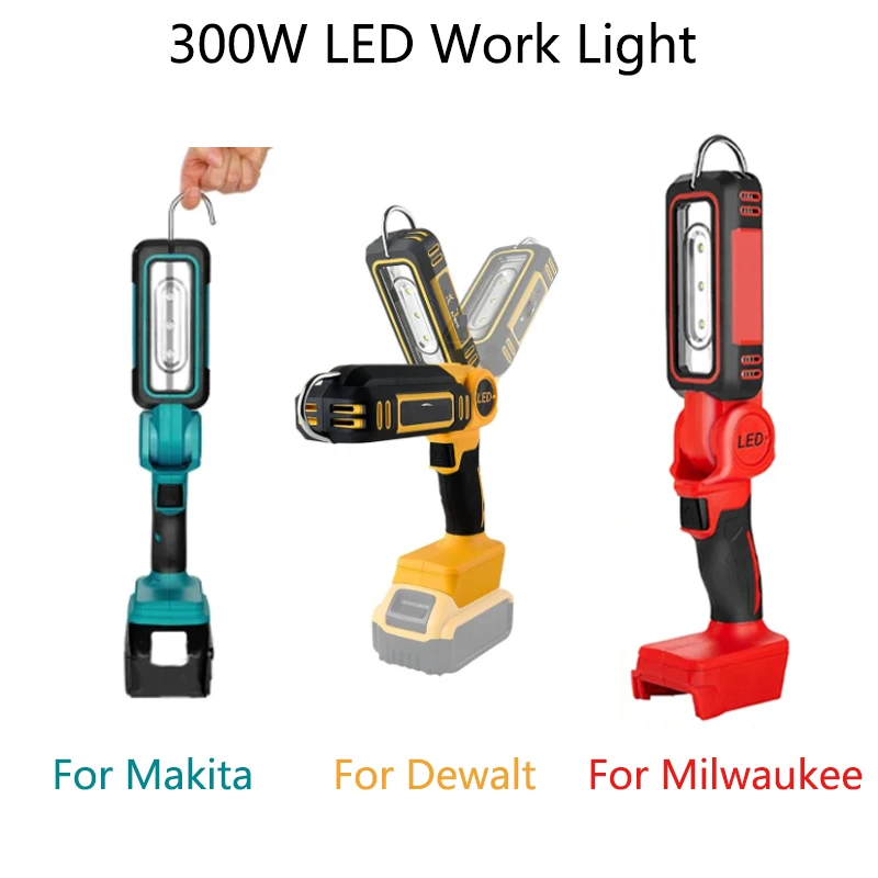 

Беспроводной светодиодный рабочий фонарь для Makita/Dewalt/Milwaukee 18 В, аккумуляторный фонарь с крючком, портативный 2 режима освещения для мастерской по ремонту автомобилей