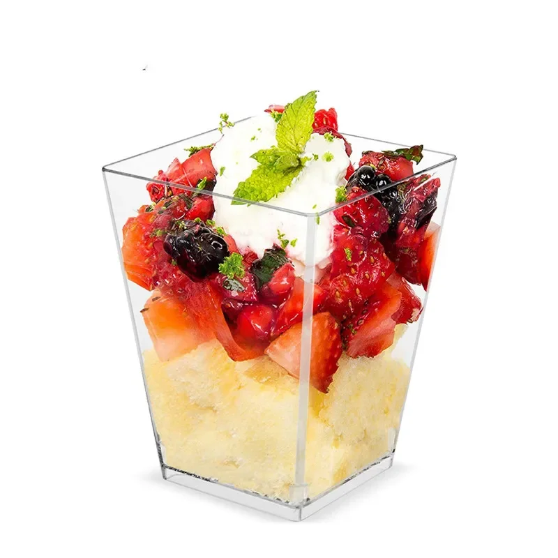 

12pcs Disposable plastic mousse cups clear ladder square pudding jelly cups rigid dessert stand yoghurt airline cups 150/200ml