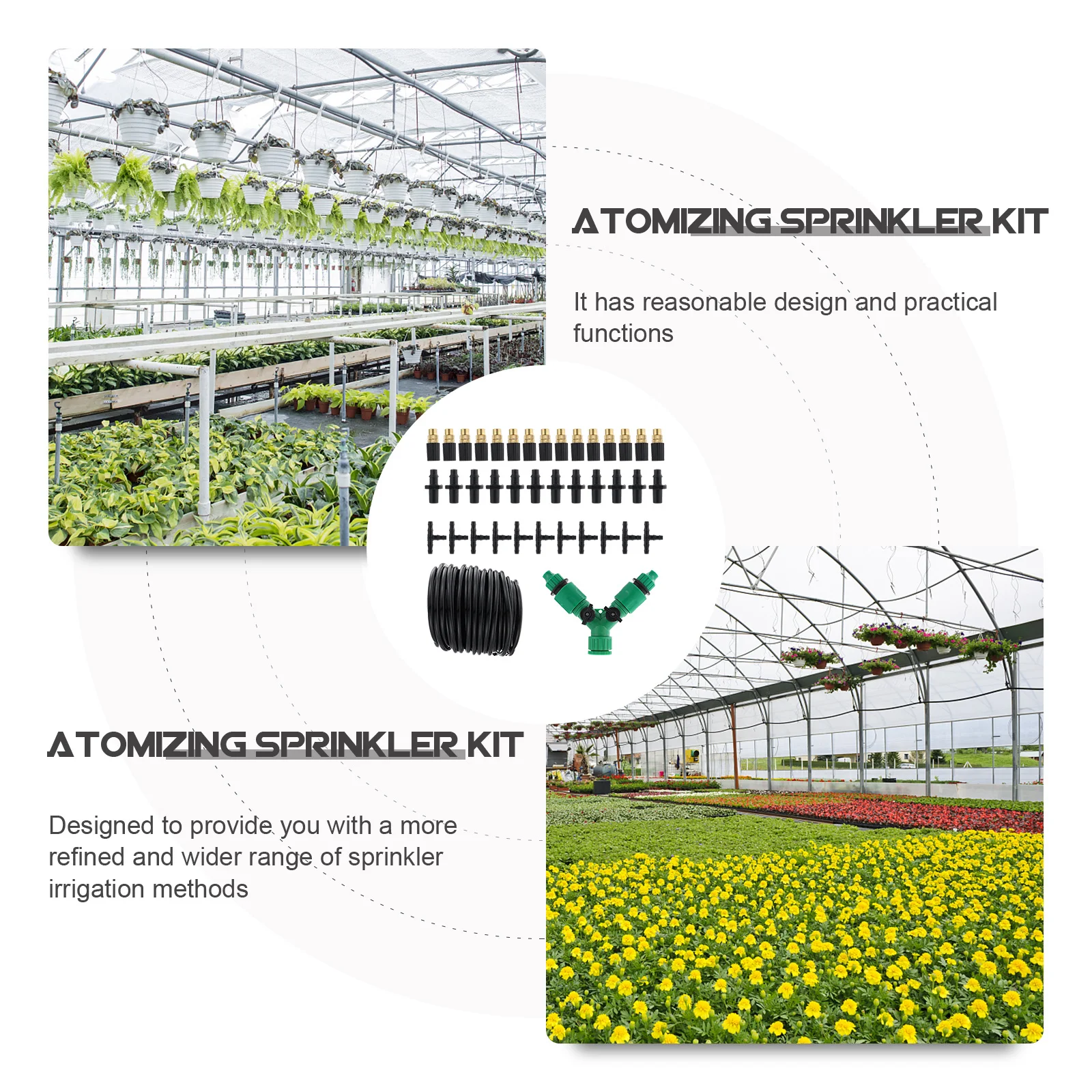 

1Set 20m Sprinkler Nozzle Kit Garden Irrigation Hose Copper Nozzle Watering Spray Tool Hose Sprayer