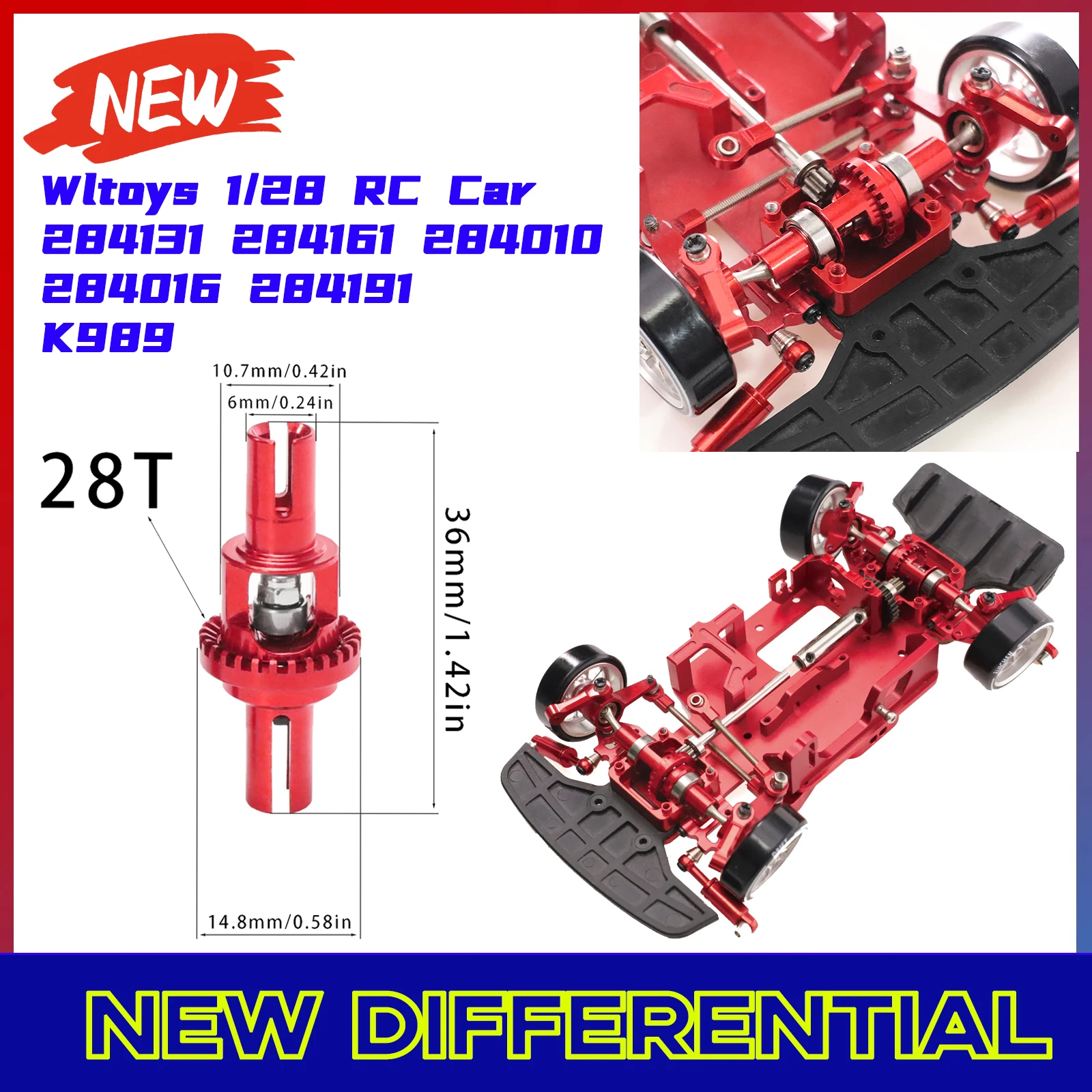 Diferencial de Aleación de Aluminio para Autos RC Wltoys 1/28 284131 284161 K989 284010, Piezas de Mejora y Modificación