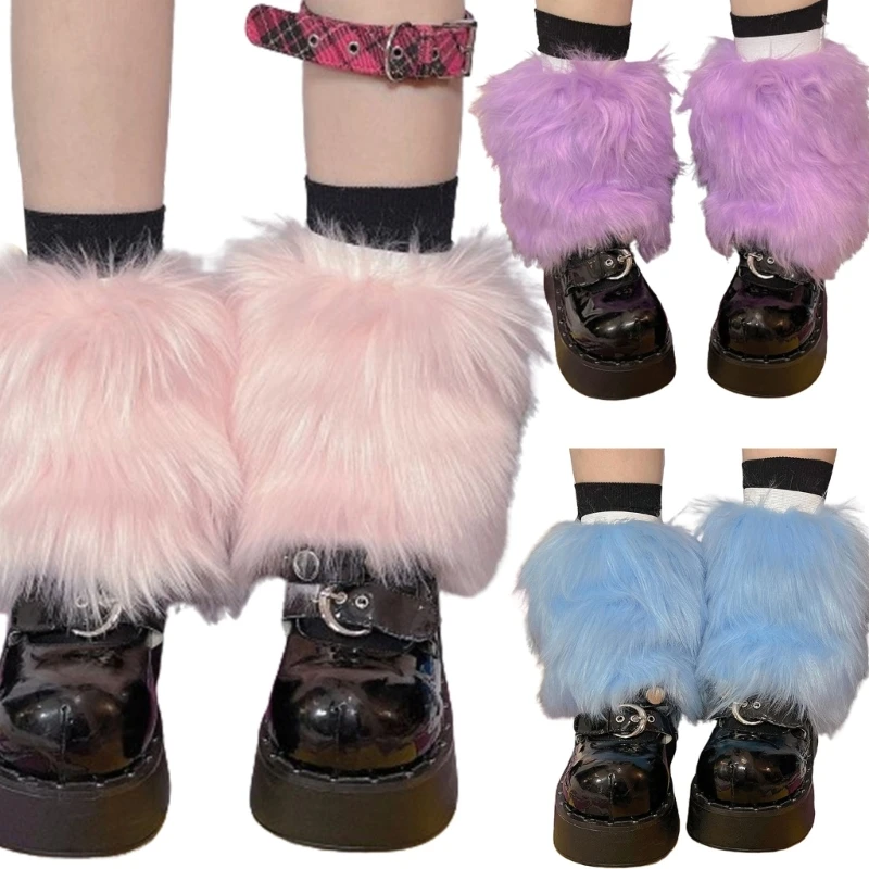 

Women Candy Color Boot Cuffs Leg Warmer Winter Harajuku Y2K Furry Plush Socks