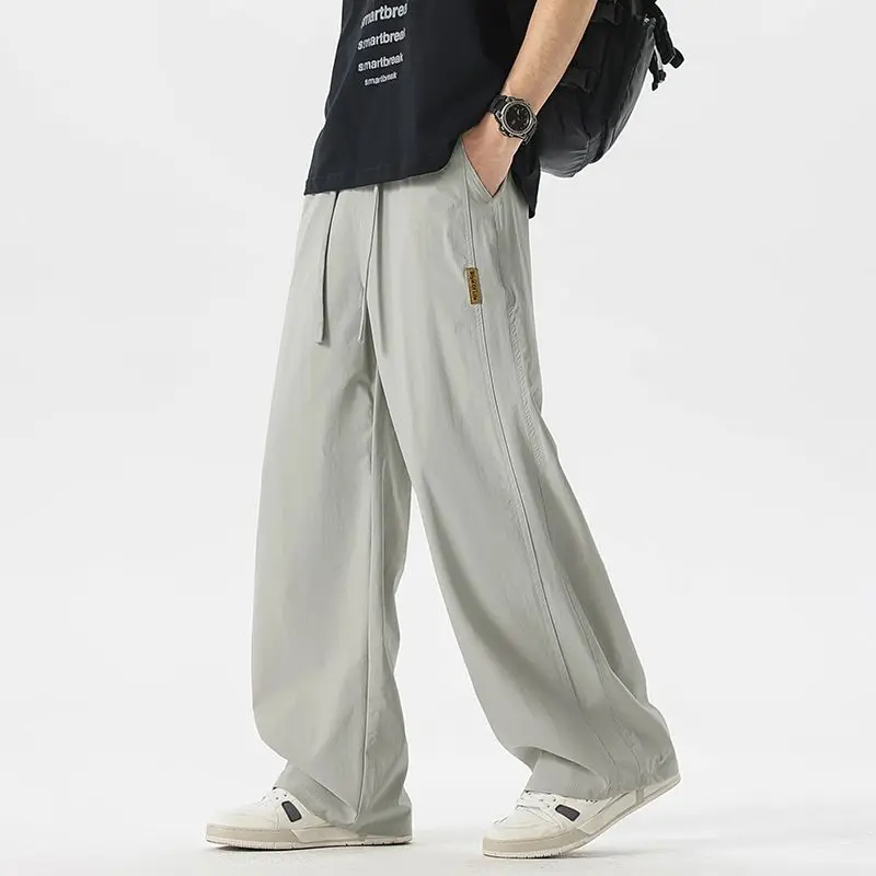 High Quality Summer Thin Men's Straight Tube Loose Ice Silk Wide Leg Casual Pants Breathable Jogging Fitness Baggy Casual Pants