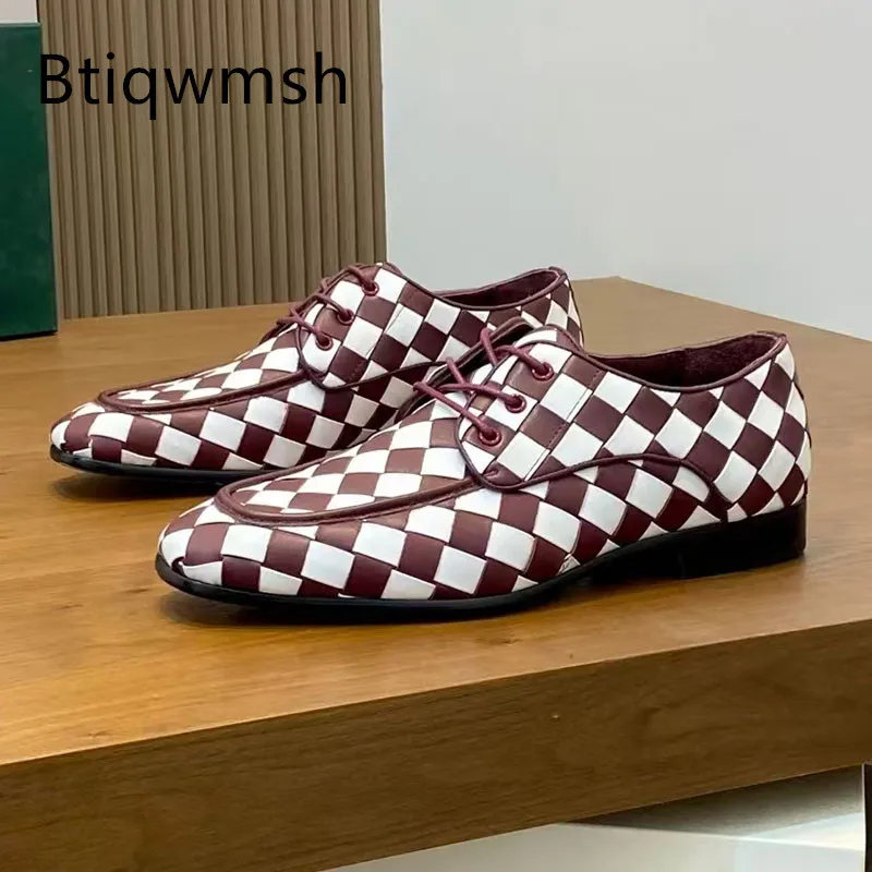 

2025 Mixed Color Shoes Man Pointed Toe Lace Up Blue Wine Red Knitted Flats Male Fashion Loafer Shoes