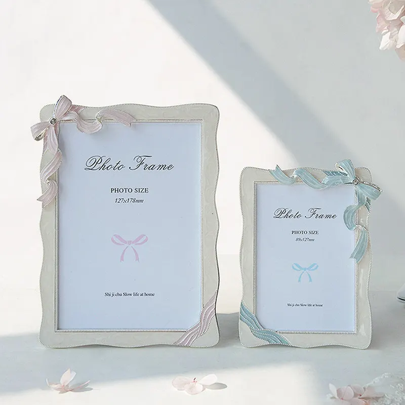 French premium cute photo frame cream wind bow 5 6 7 inch table setting powder/blue afternoontea