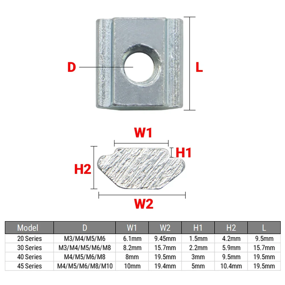 20Pcs M3 M4 M5 M6 M8 M10 T Block Square Sliding T-Nuts Hammer Nut for 2020 3030 4040 4545 Profile Aluminum Extrusions