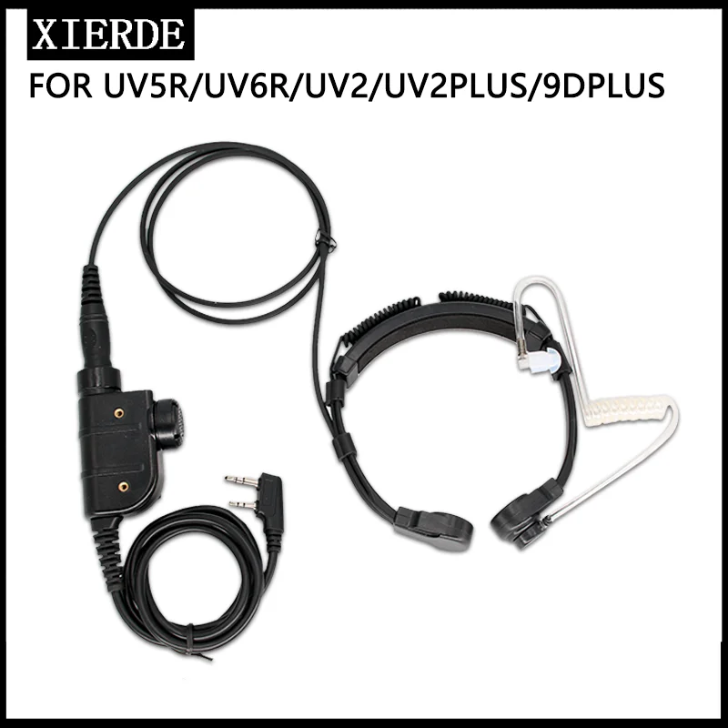 For K5/K6/888S UV5R/UV82 walkie talkie U94PTT transmission button adapter 7.1mm tactical throat microphone skull headphone