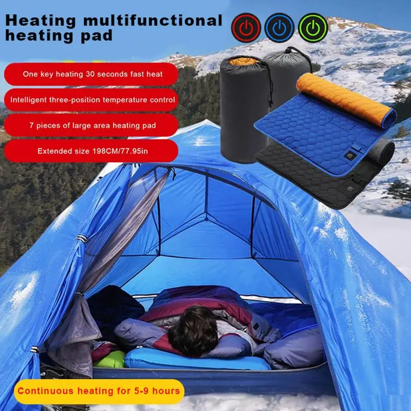 Heated Sleeping Bag Pad Heated Sleeping Bag Liner 7 Heating Zones Operated By Battery Power Bank Or Other USB Power Supply