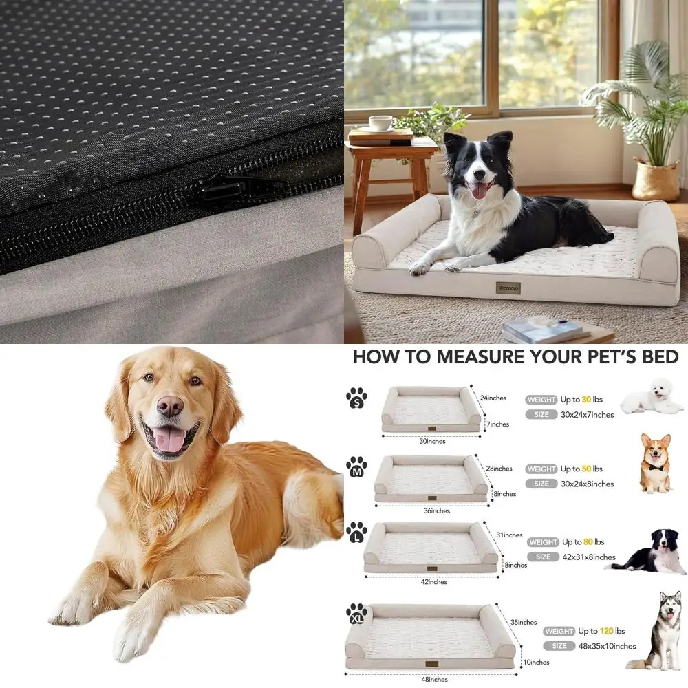 

C-Shaped Bolster Dog Sofa Bed, Eggrate Foam, Velvet Top, Waterproof, Anti-Slip, Washable Cover, Large & XL Sizes, Khaki, 42x31x8