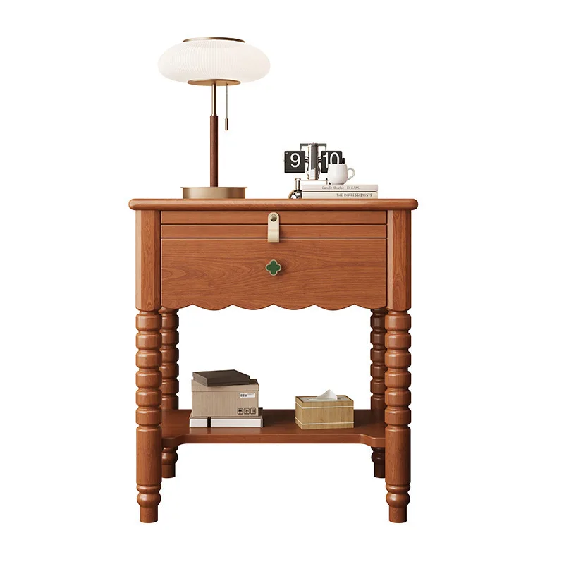 

Retro style solid wood bedside table Simple modern ash wood bedroom Home locker Medium antique storage cabinet