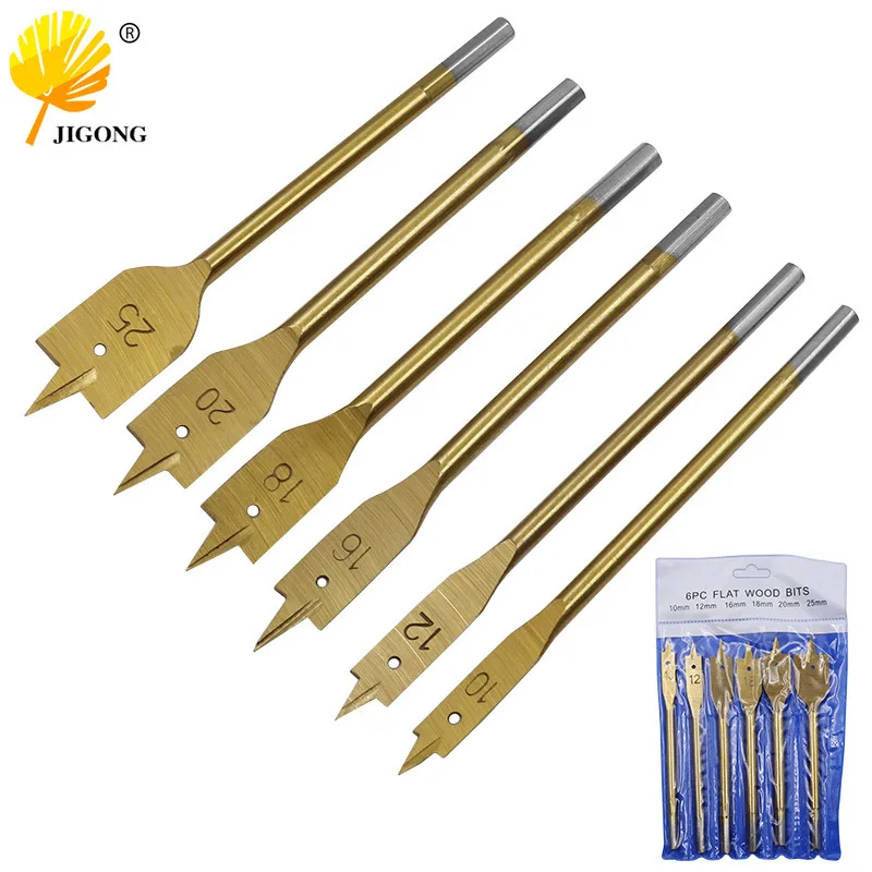 

6-Pack hexagonal shank woodworking flat drill titanium-plated flat drill wood hole drilling accessories knives wood hole punch