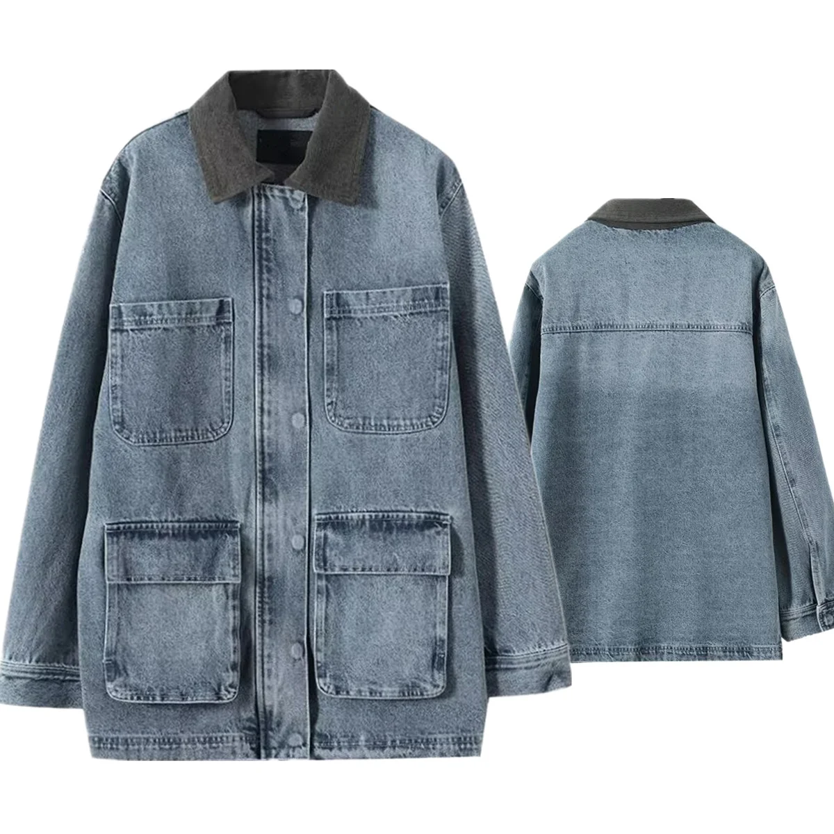 Maxdutti American Old School Washed Large Pocket Women's Jacket Woman Clothes Tops Denim Jacket Minimalist Vintage Cargo Jacket