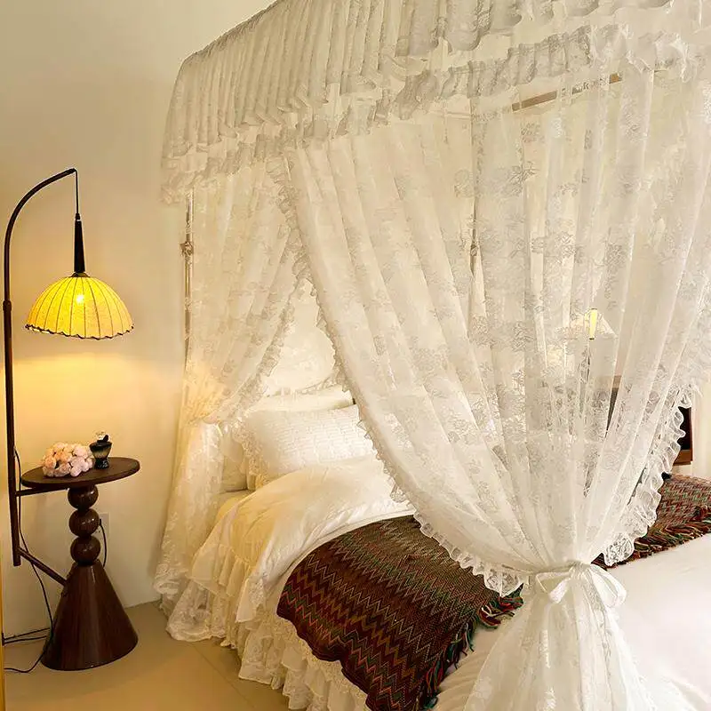 U-shaped rail lace mosquito net thickened aluminum alloy lifting track princess floor model bedroom encrypted jacquard 3 door