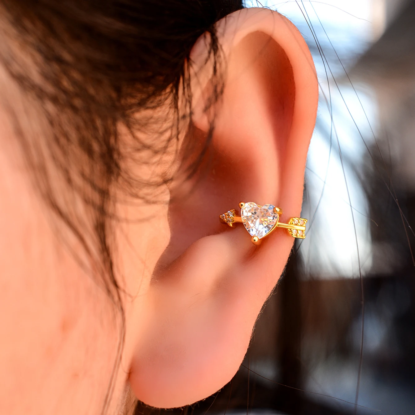 1Piece New Ear Cuff No Piercings Cute Heart Crystal CZ  Fake Cartilage Clip Earrings for Women Fashion Without Hole Jewelry Gift