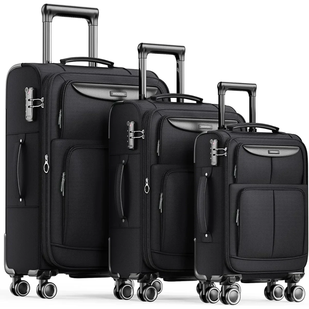 Juegos de maletas de 3 piezas Softside Expandable Ligero Durable Juegos de maletas Ruedas giratorias dobles Cerradura TSA Negro