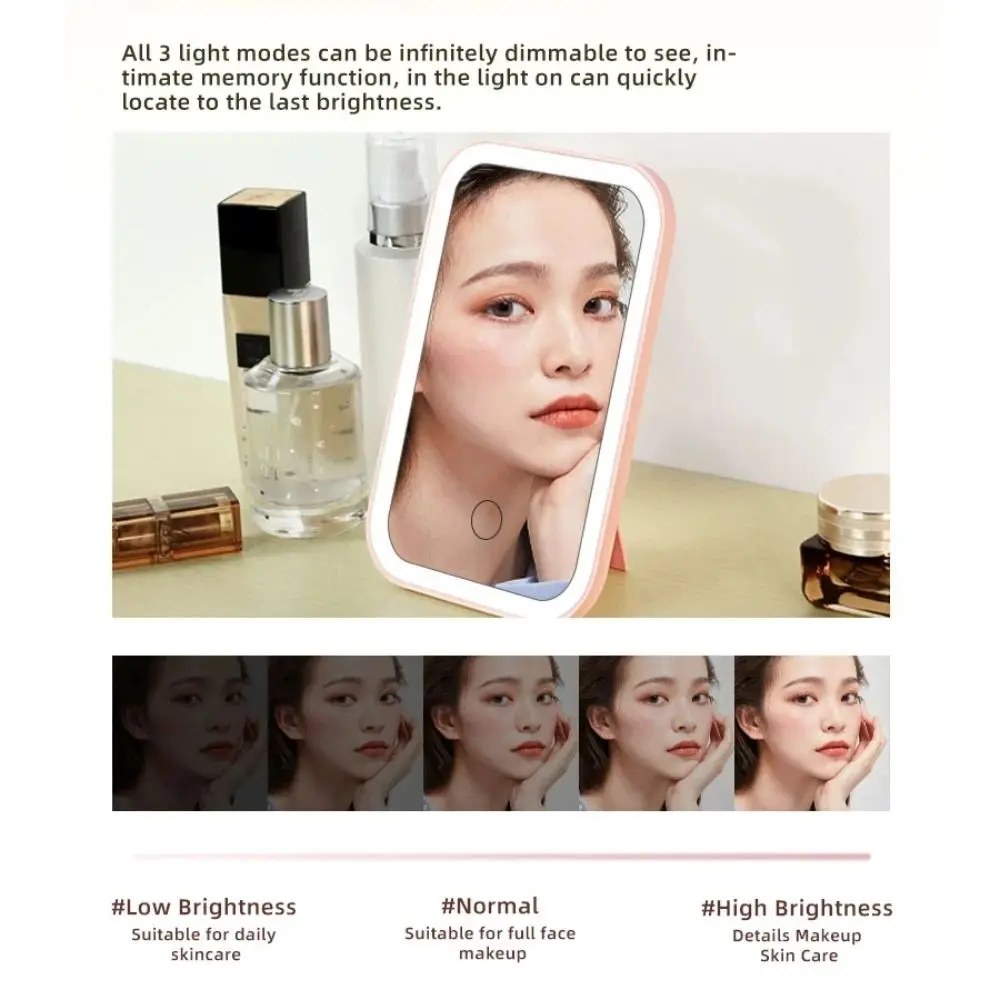 Nuovo touch screen Specchio per trucco a LED Specchio per toeletta pieghevole ricaricabile tramite USB 3 colori Modalità luce Specchio di bellezza portatile