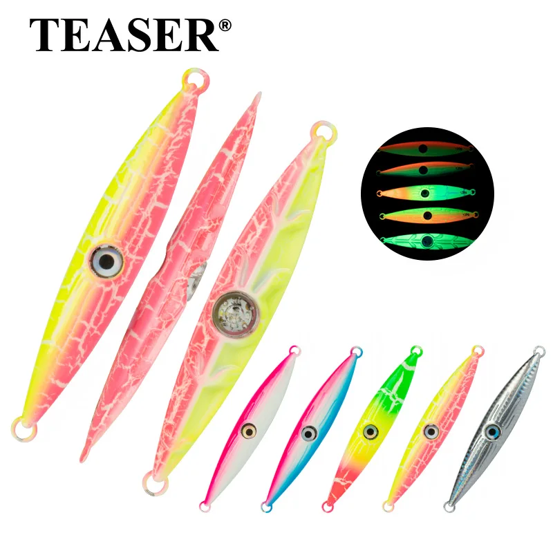 TEASER J111 Meeresangeln mit Licht, Schnell Sinkender Metall-Jig für Schnappfisch, UV-Leuchtender Slow-Jig Metallköder für Bootsangeln
