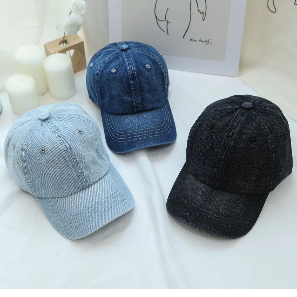 

Men Denim Baseball Cap Women Black Adjustable Hat Outdoor Sun Visors Hat Punk Hip Hop Dad Trucker Ponytail Caps