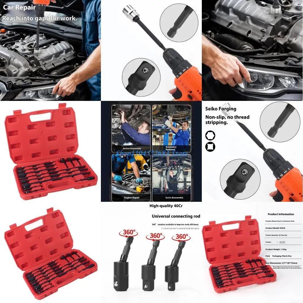 

Y6GD 12Pcs Professional Impacts Socket Set Extended Shanks Design Enhanced Durability