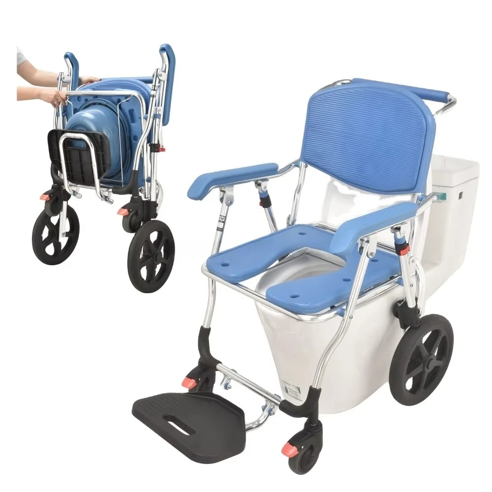 Arrival Aluminum Alloy Movable Toilet Chair Multifunction Commode and Shower Wheel Chair Nursing Moving Commode Chair