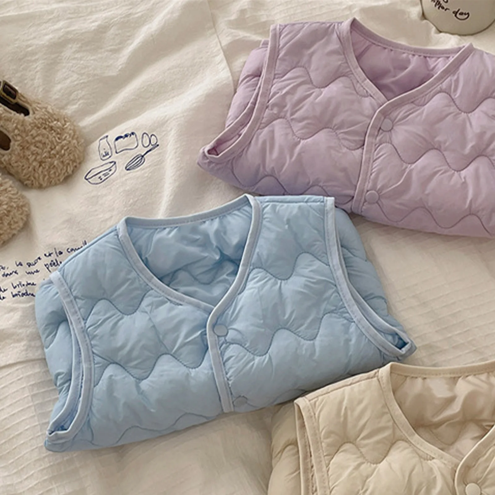 طفل أطفال سترة دافئة معطف بلا أكمام أزرار الضغط وسادة مبطنة مبطن البخاخ ملابس خارجية بنين بنات ملابس الخريف الشتاء