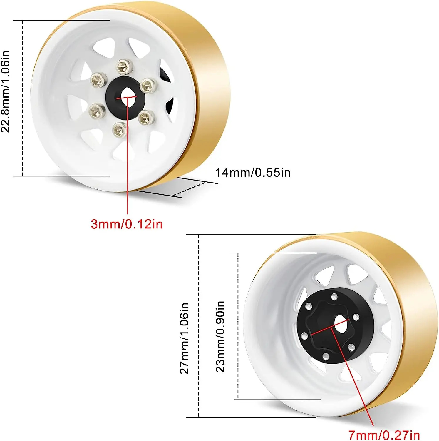OGRC 1.0 Brass RC Deep Dish Wheel Rims Beadlock Wheels for 1/18 TRX4M 1/24 SCX24 C10 JLU Deadbolt Gladiator Bronco Crawler Car